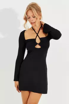 Женское черное мини-платье со шнуровкой спереди B1926 Cool & Sexy, черный