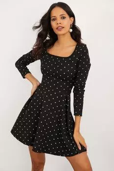 Женское черное мини-платье в горошек с квадратным воротником Cool & Sexy, черный
