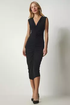 Женское черное облегающее платье песочного цвета с завязками на шнурке Happiness stanbul, черный