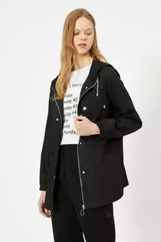 Женское черное пальто с капюшоном Koton, черный