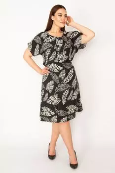 Женское черное платье больших размеров на пуговицах спереди ans, черный