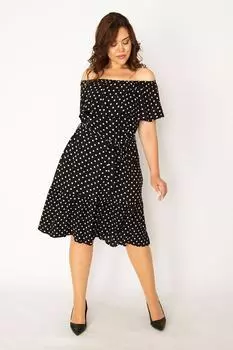 Женское черное платье большого размера из вискозной ткани с воротником с оборками и узором 65n33875 ans, черный