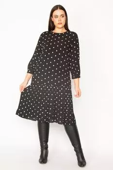 Женское черное платье большого размера с вышивкой и оборками по низу 65n29386 ans, черный