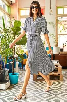 Женское черное платье из мягкой фактурной вискозы с поясом и рукавами Olalook, черный