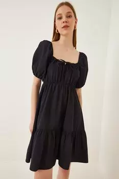 Женское черное платье из поплина с расклешенным воротником и эластичной резинкой на талии HZL22S-BD123511 hazelin