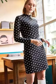Женское черное платье-карандаш с мягкой текстурой в горошек Olalook, черный