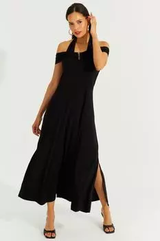 Женское черное платье макси с двойными бретелями Cool & Sexy, черный