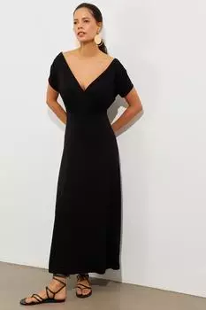Женское черное платье макси с v-образным вырезом Cool & Sexy, черный