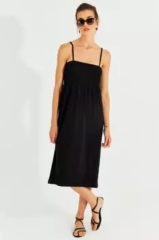 Женское черное платье миди с позументными бретелями Cool & Sexy, черный