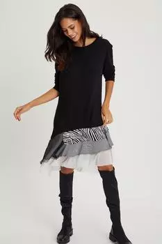 Женское черное платье-миди с юбкой и воланами Cool & Sexy, черный