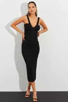 Женское черное платье-миди с V-образным бретелем Cool & Sexy, черный