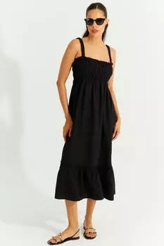 Женское черное платье-миди с запахом и позументом DY3235-24 Cool & Sexy, черный