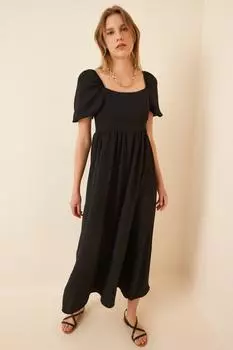 Женское черное платье с квадратным воротником Airobin Happiness stanbul, черный