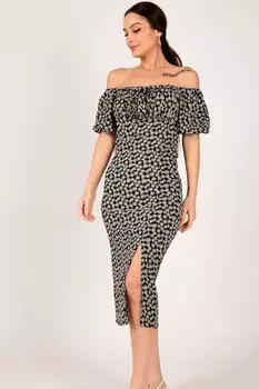 Женское черное платье с разрезом и рукавами-арбузами, завязанным воротником и рукавами-арбузами armonika, черный