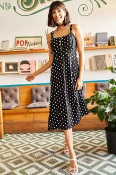 Женское черное платье в горошек на молнии с узором «большие ладони» Olalook, черный