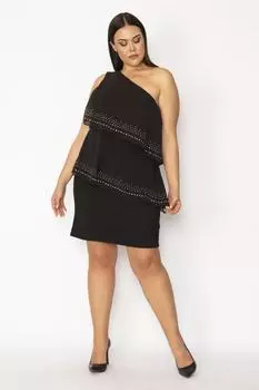 Женское черное шифоновое многослойное платье-накидка большого размера 65n29419 ans, черный