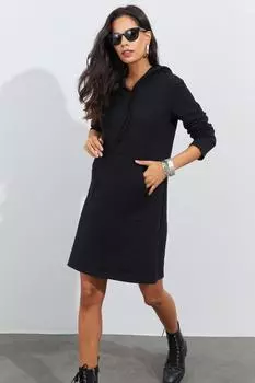 Женское черное спортивное платье с карманами-кенгуру Cool & Sexy, черный