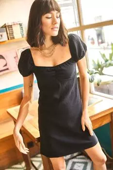 Женское черное трикотажное платье со сборками и расклешенными рукавами Olalook, черный