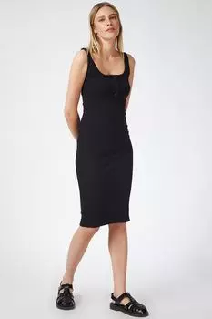 Женское черное вельветовое платье на бретелях Happiness stanbul, черный