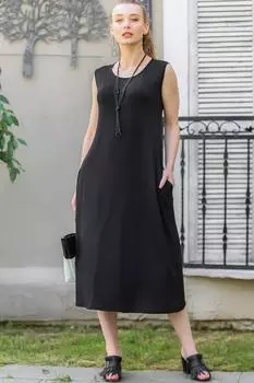 Женское черное винтажное платье без рукавов со скрытыми карманами Chiccy, черный