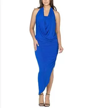 Женское длинное асимметричное платье с открытой спиной и бретельками на шее 24seven Comfort Apparel, синий