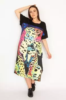 Женское длинное цветное платье больших размеров с цифровым принтом и боковыми карманами ans, черный