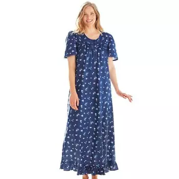 Женское длинное хлопковое платье Dreams & Co. больших размеров с цветочным принтом, цвет Evening Blue Flowers