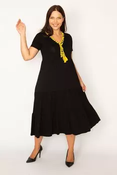 Женское длинное многослойное платье из вискозы с желтым воротником и аксессуарами 65n24538 ans, желтый