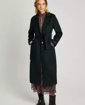 Женское длинное пальто с поясом Pepe Jeans, темно-синий