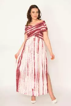 Женское длинное платье цвета фуксии с широким эластичным боковым разрезом и широким воротником больших размеров, 65n26897 ans, розовый