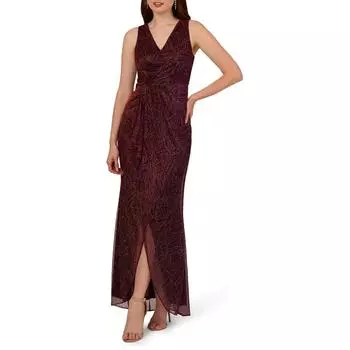 Женское длинное платье-халат цвета металлик Adrianna Papell, бордовый/золотой