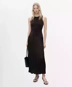 Женское длинное платье из комбинированных тканей MANGO, коричневый