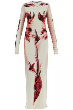 Женское длинное платье Jean Paul Gaultier Flower Body Morphing розового цвета с цветочным принтом Slim