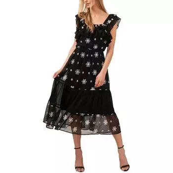 Женское длинное платье макси с оборками CeCe, цвет rich black