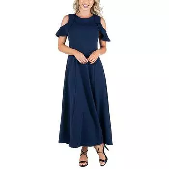Женское длинное платье макси с открытыми плечами 24seven Comfort Apparel, темно-синий