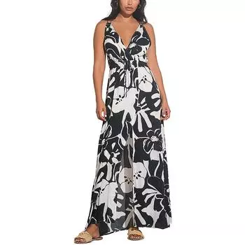 Женское длинное платье-макси с запахом ELAN, цвет black hibiscus