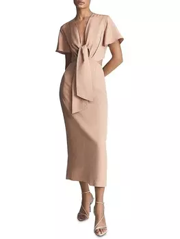 Женское длинное платье макси с завязками спереди Reiss, цвет Blush