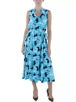 Женское длинное платье миди с завязками на талии Anne Klein, цвет tropical blue multi