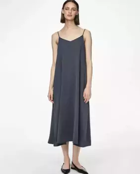 Женское длинное платье на бретелях Pieces, темно-синий