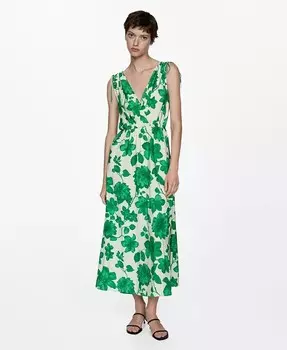 Женское длинное платье с принтом MANGO, зеленый