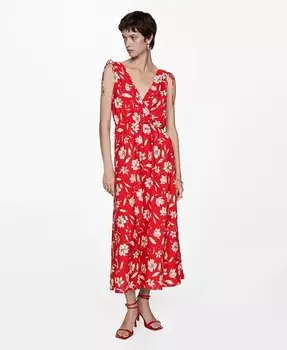 Женское длинное платье с принтом MANGO, красный