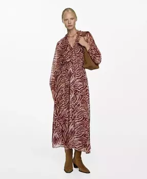 Женское длинное платье с принтом MANGO, красный