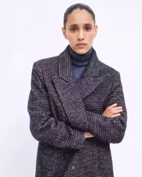 Женское длинное тканевое пальто в клетку Tintoretto, синий