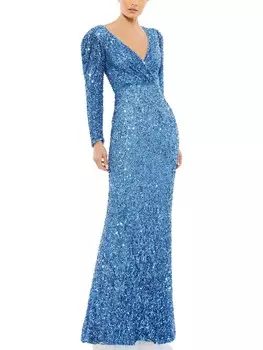 Женское длинное вечернее платье с блестками Mac Duggal, цвет French Blue