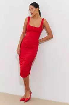 Женское драпированное платье миди с красным квадратным воротником KSD512 Cool & Sexy, красный