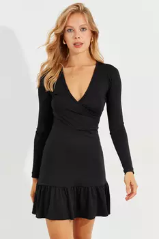 Женское двубортное мини-платье с черной юбкой и воланами EY2566 Cool & Sexy, черный