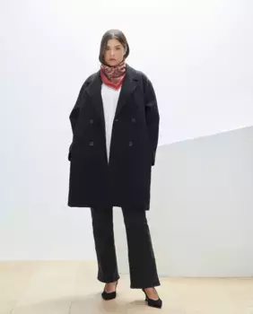 Женское двубортное пальто из неопрена Couchel, черный