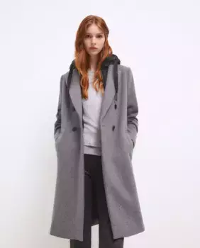 Женское двубортное пальто с капюшоном из шерсти Tintoretto, цвет 820 Gris Medio