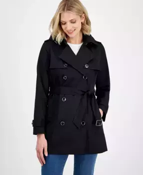 Женское двубортное пальто с поясом и капюшоном Michael Kors, черный