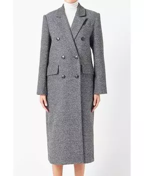 Женское двубортное пальто с узором «елочка» endless rose, черный